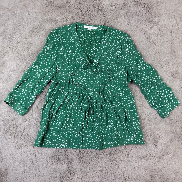 Boden Tops - Boden Star Print Tunic Top Tie Front 3/4 Sleeve Green US 8 UK 12 Summer Career